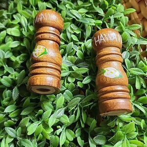 Vintage Mini's! Wooden Salt & Pepper Shakers With Handpainted Pineapple Souvenir